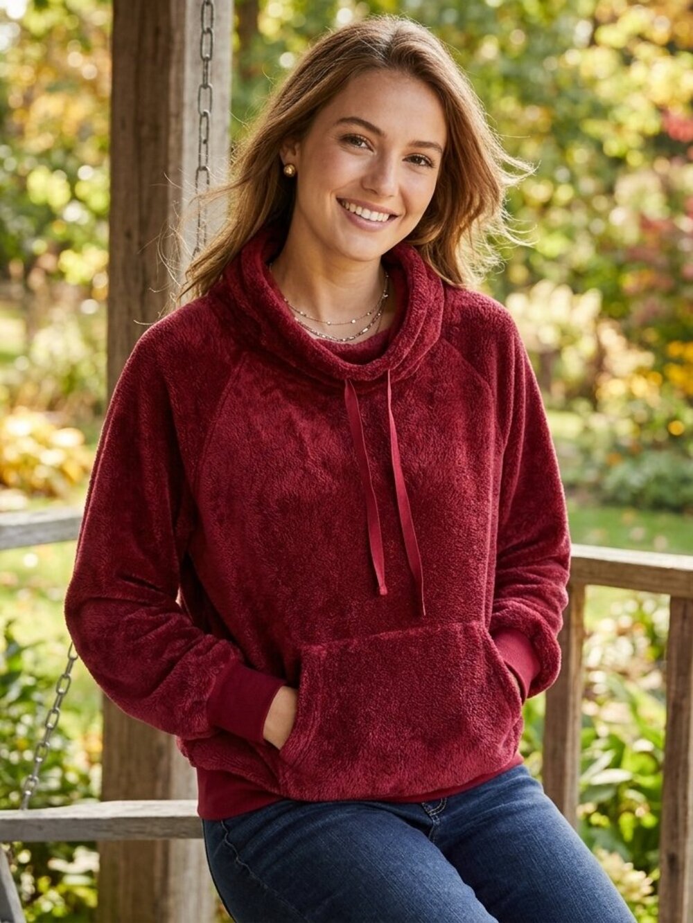 Anthropologie Sunday in Brooklyn Maroon Fleece Cowl Neck Hoodie Medium